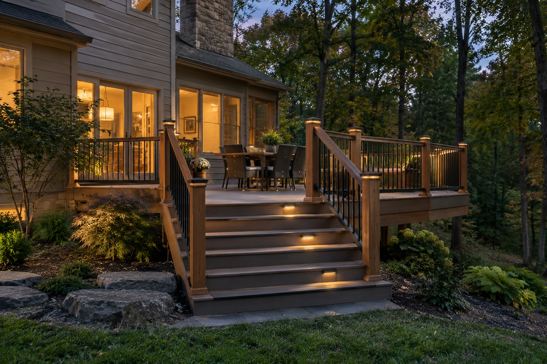 Residential deck designed for outdoor gathering