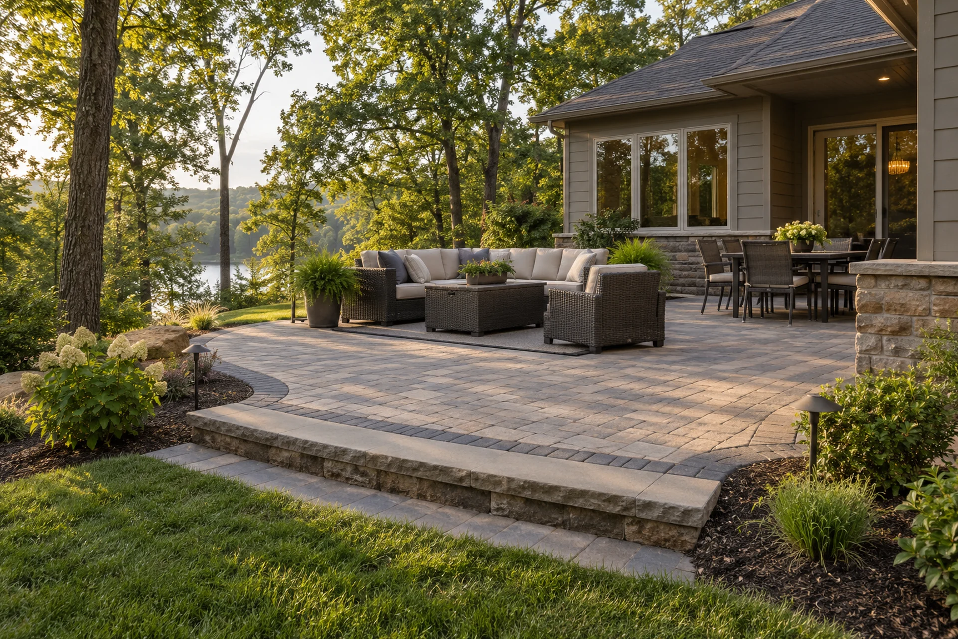 Paver patio forming a finished outdoor room