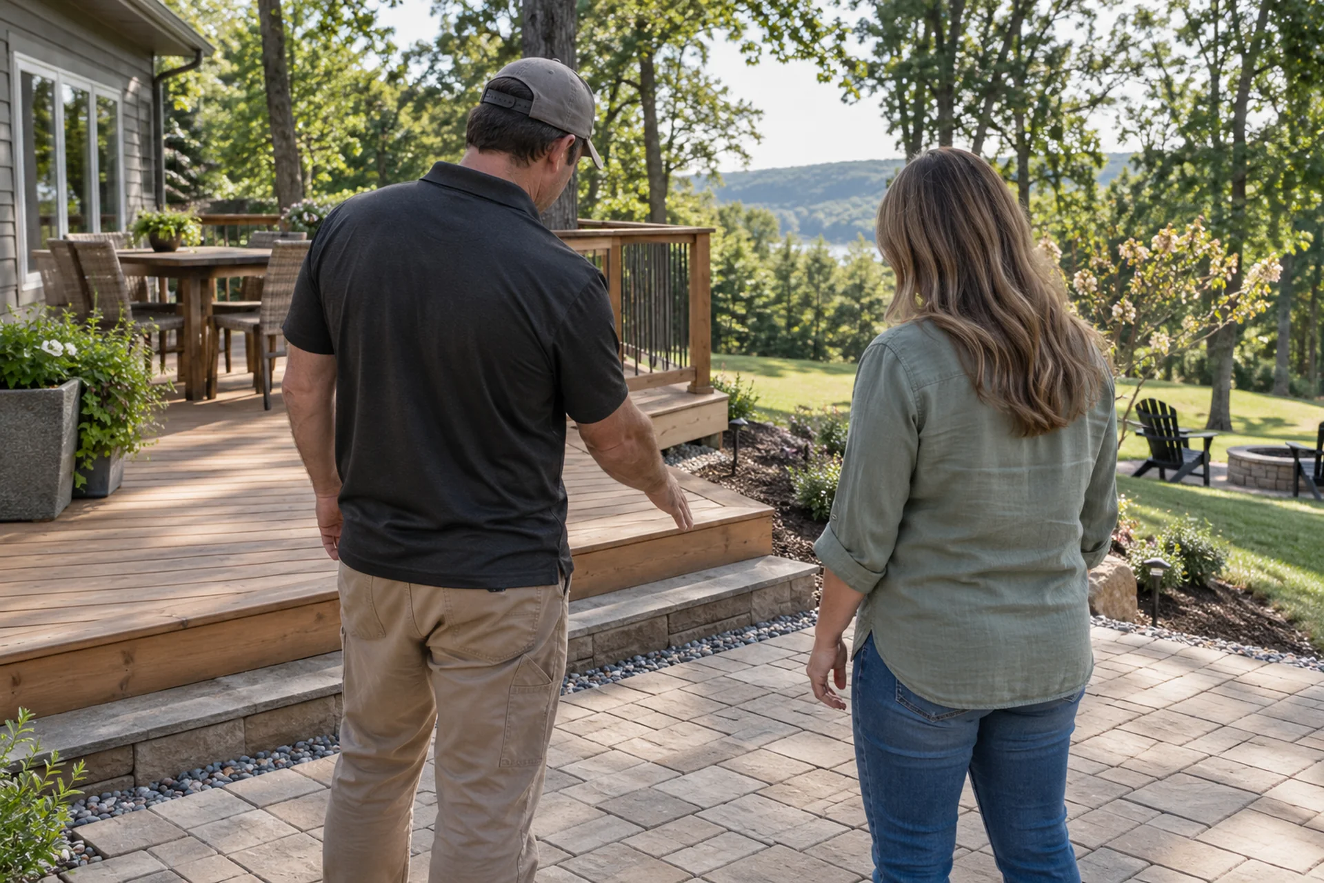 Careful paver layout and grade preparation during a residential patio build
